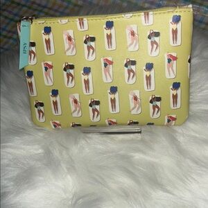 Ipsy Yellow Cosmetic Bag with makeup & Whimsical Design
